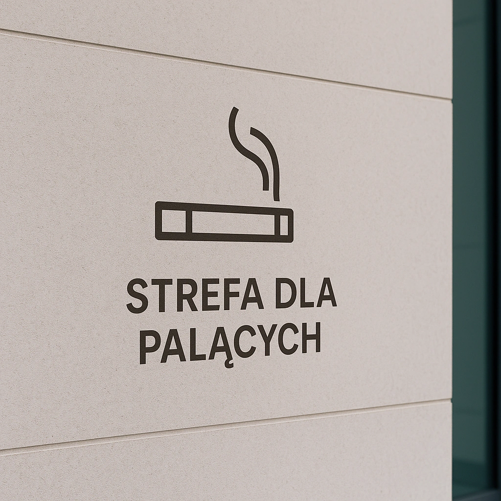 Znak na ścianie przedstawiający papierosa i napis strefa dla palących
